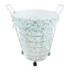 White Wire Laundry Hamper On Wheels With Removable Floral Print Liner