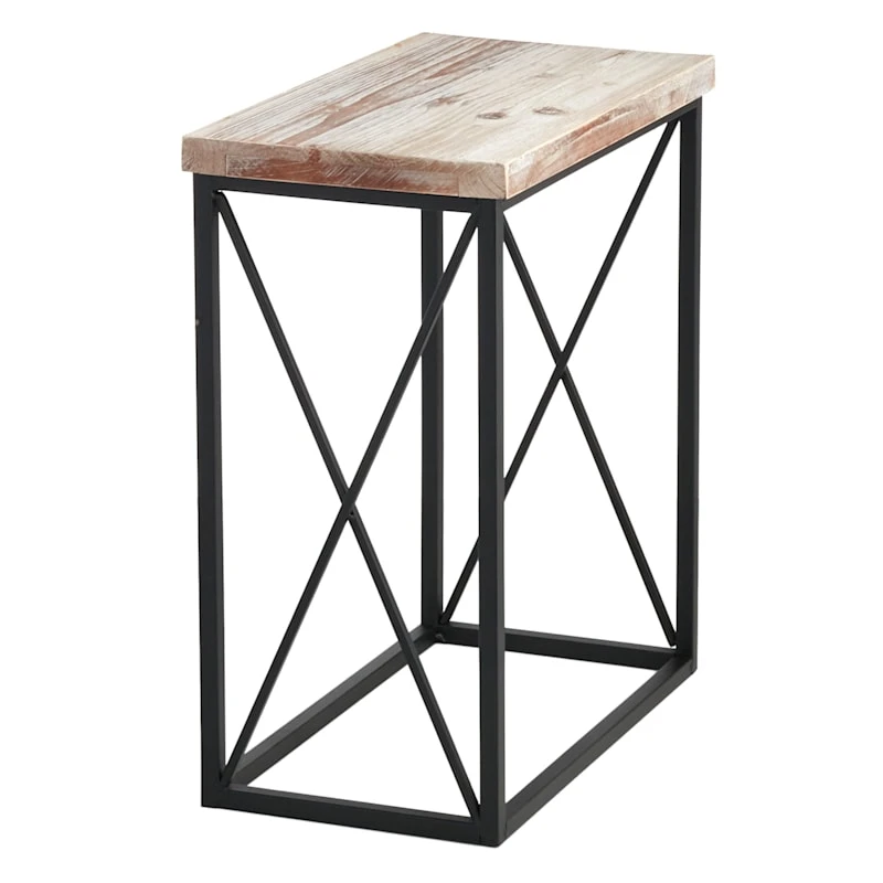 Wood Top With Black Cross Metal Table, Small - Image 3