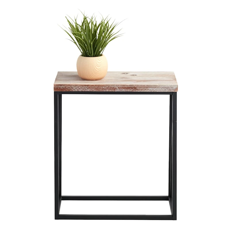 Wood Top With Black Cross Metal Table, Small - Image 5
