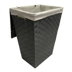 Woven Band Laundry Hamper With Lid & Removable Liner, Dark Grey