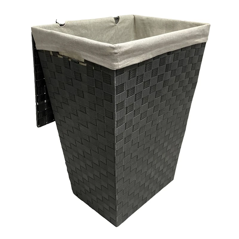 Woven Band Laundry Hamper With Lid & Removable Liner, Dark Grey
